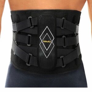 Black Waist Support Belt-Back Brace for Lower Back Pain Women Men-L size